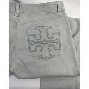 Tory Burch Silver Coated Metallic Skinny Jeans 29 4 Gray Pants Denim